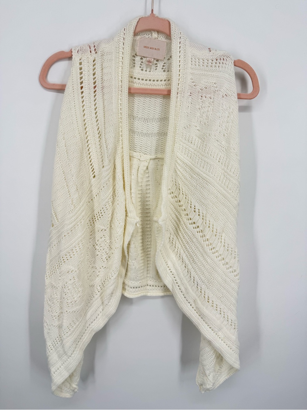 Skies‎ Are Blue Women Ivory XS Crochet Open Cardigan Vest Sleeveless Boho Hippie